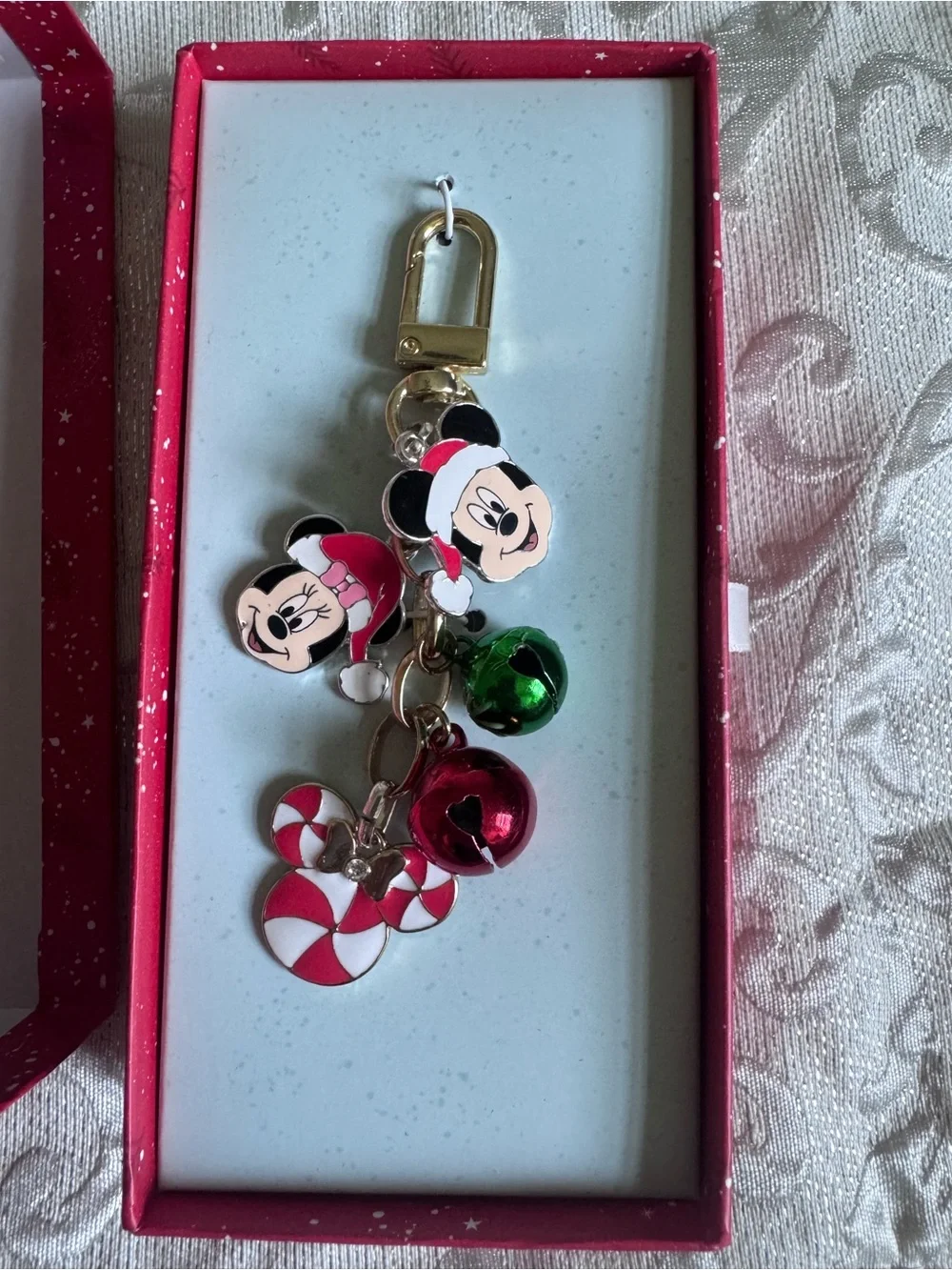 Disney holiday Bag Charm keychain featuring Mickey and Minnie - Christmas